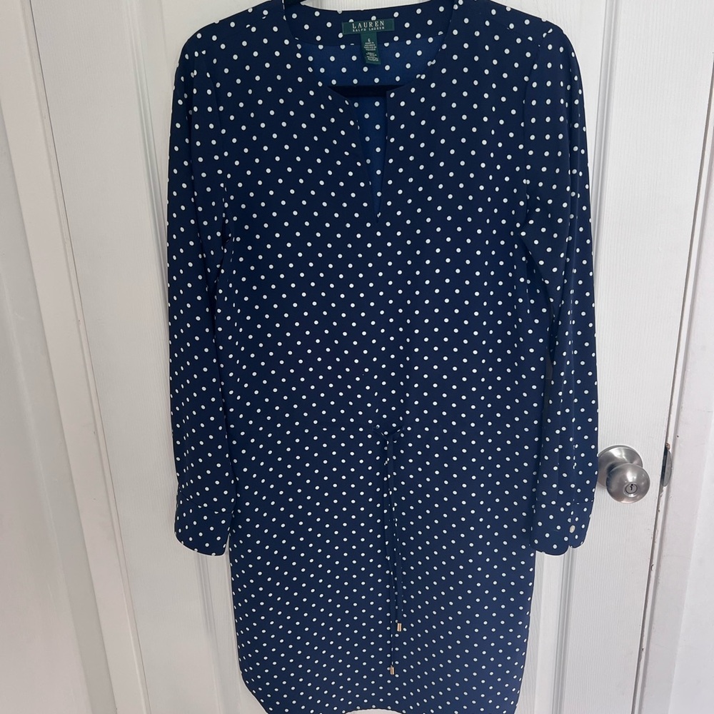 Lauren Ralph Lauren Navy with White Polka Dot Shift Dress